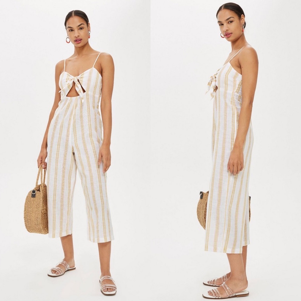 🆕 Topshop Striped Jacquard Bow Front Jumpsuit - Picture 3 of 5